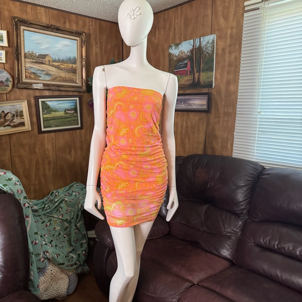 House of Harlow Vibrant Boho Floral Strapless Dress